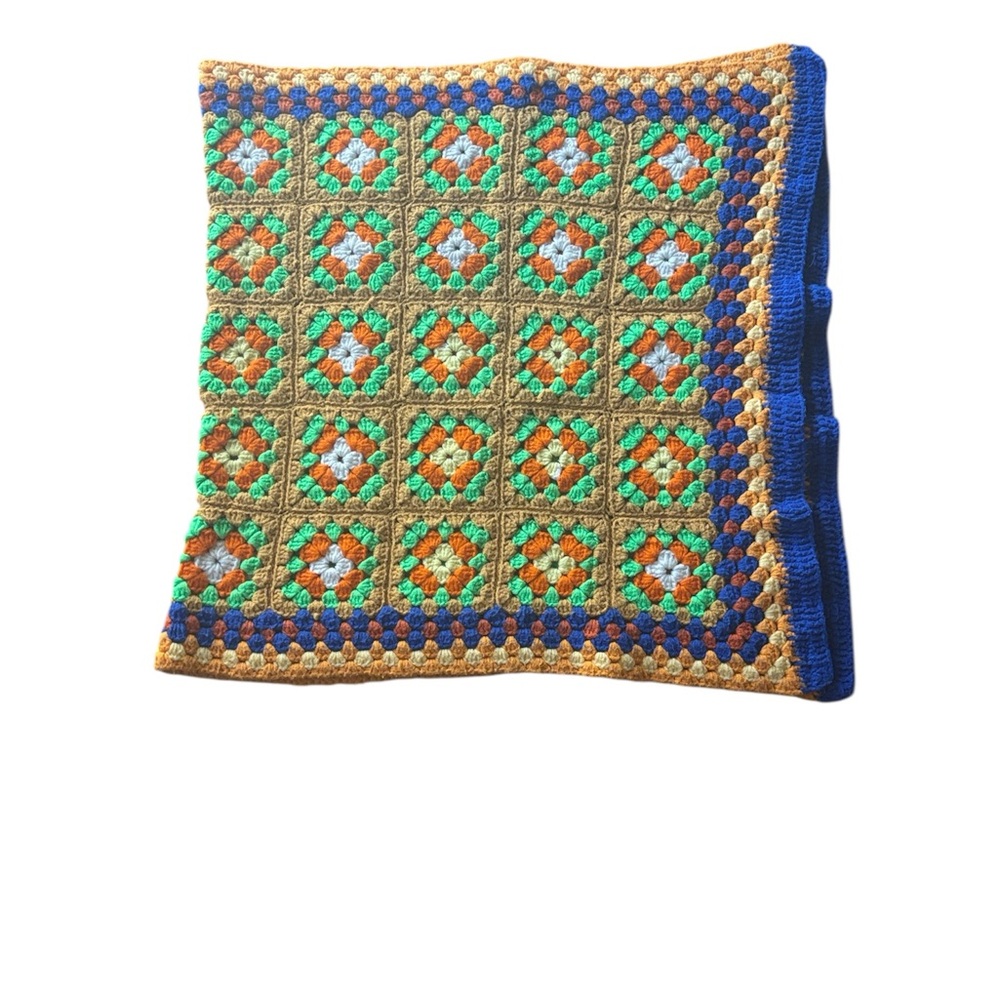 Crochet Granny Squared Throw Blanket Boho Hippie Multi Colored Handcrafted - Picture 2 of 12